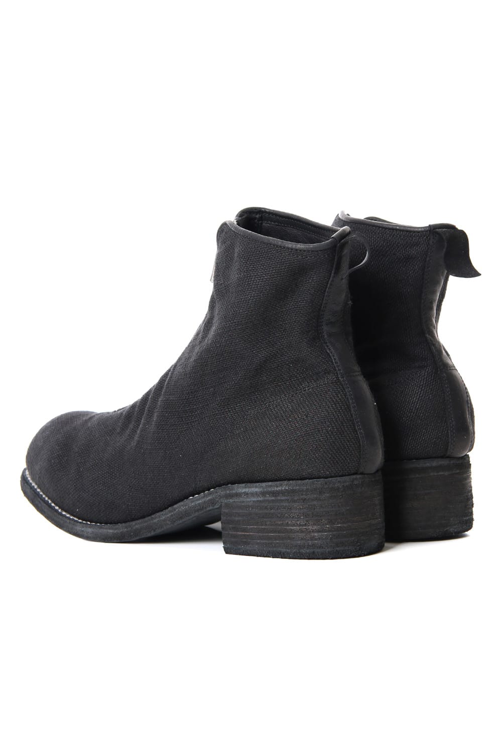 Front Zip Boots Double Sole - Linen - Black