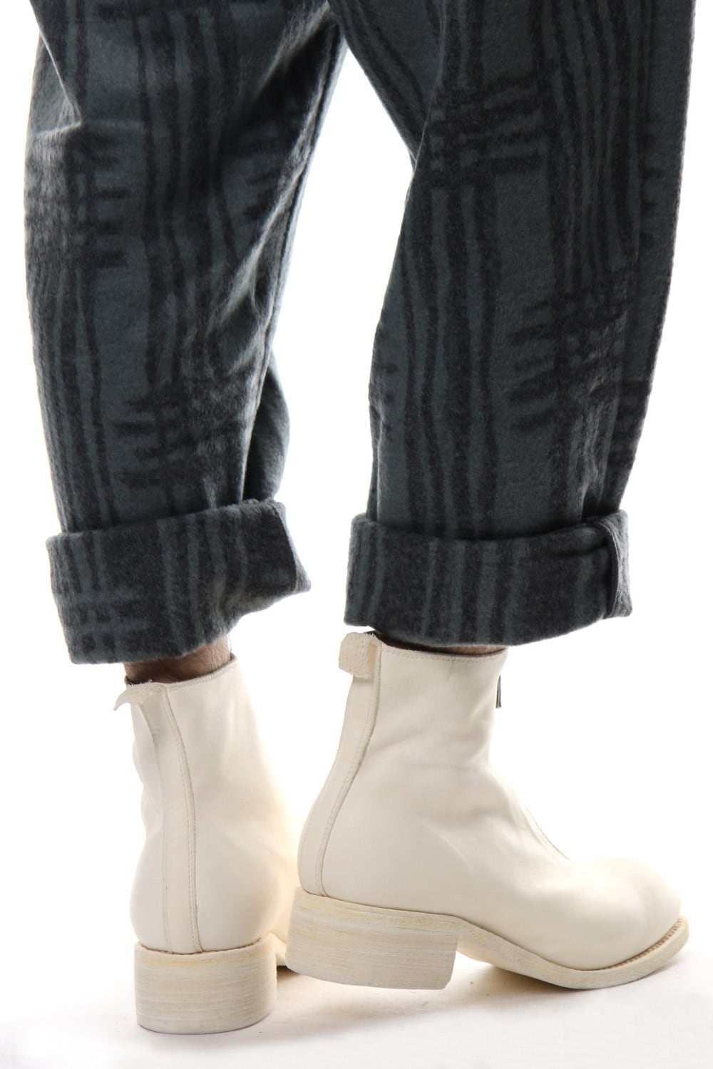 Front Zip Boots Double Sole - Horse Full Grain Leather White