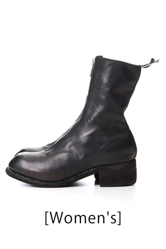 Women's Long Front Zip Boots - Horse Full Grain Leather  Black