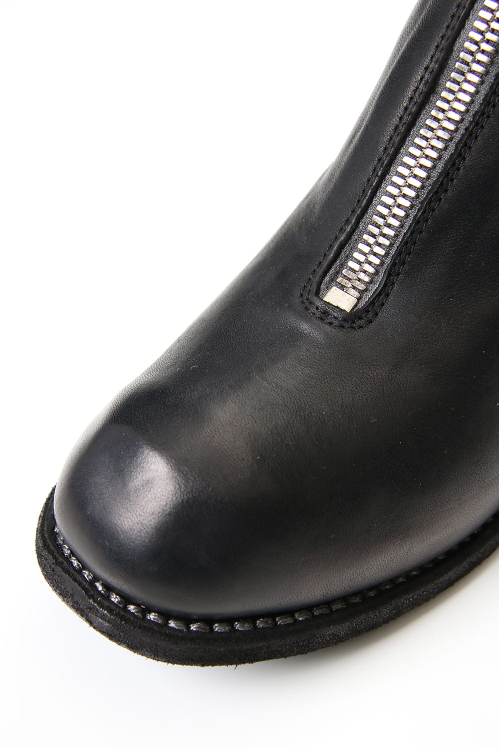 Women's Long Front Zip Boots - Horse Full Grain Leather  Black