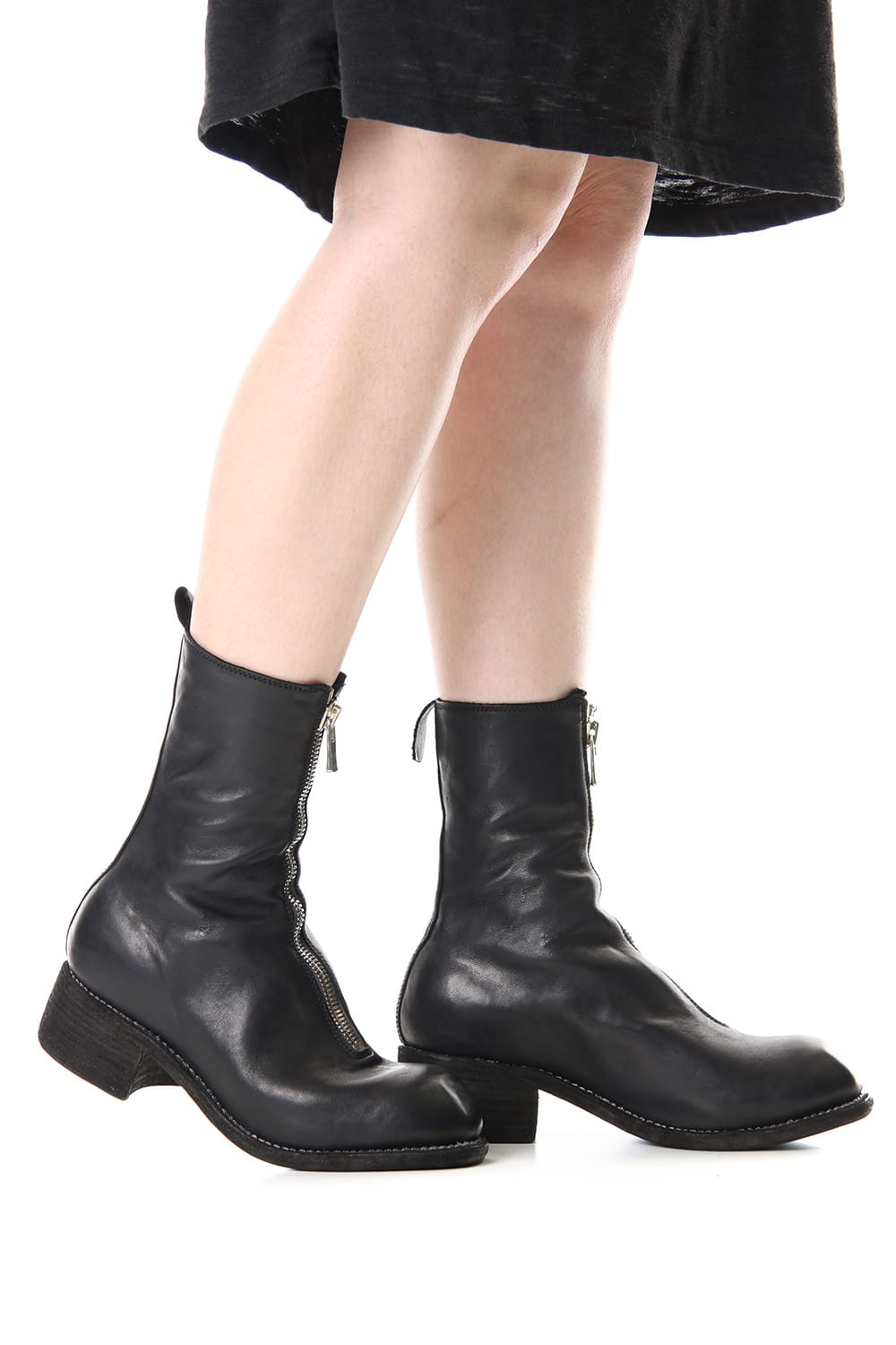 Women's Long Front Zip Boots - Horse Full Grain Leather  Black