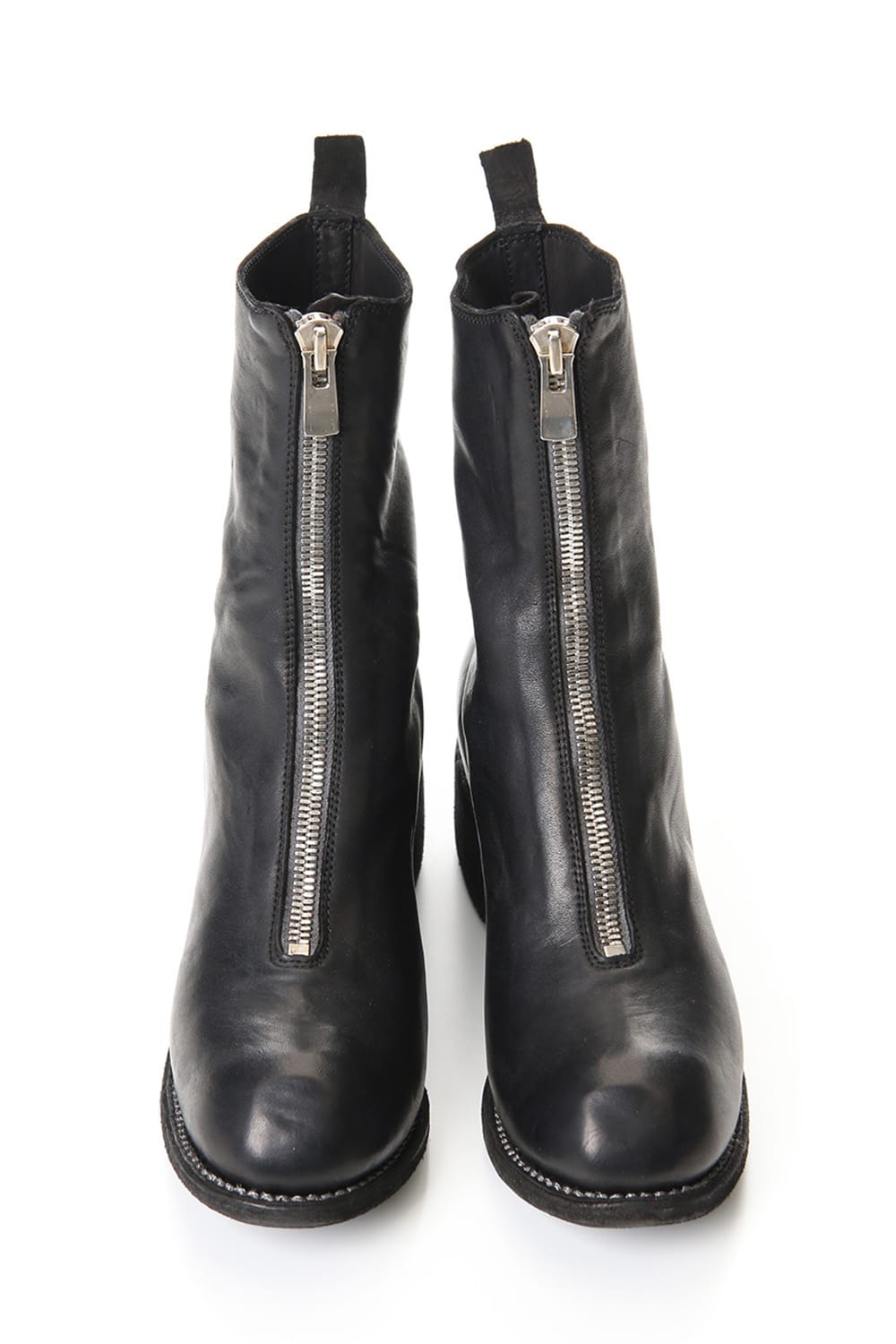 Women's Long Front Zip Boots - Horse Full Grain Leather  Black