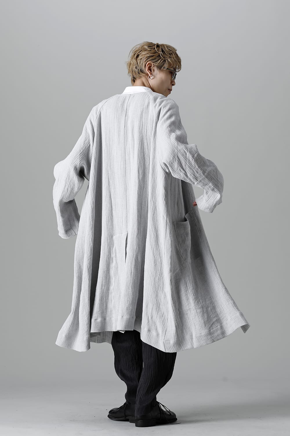 Collarless Coat Linen Gauze Beige