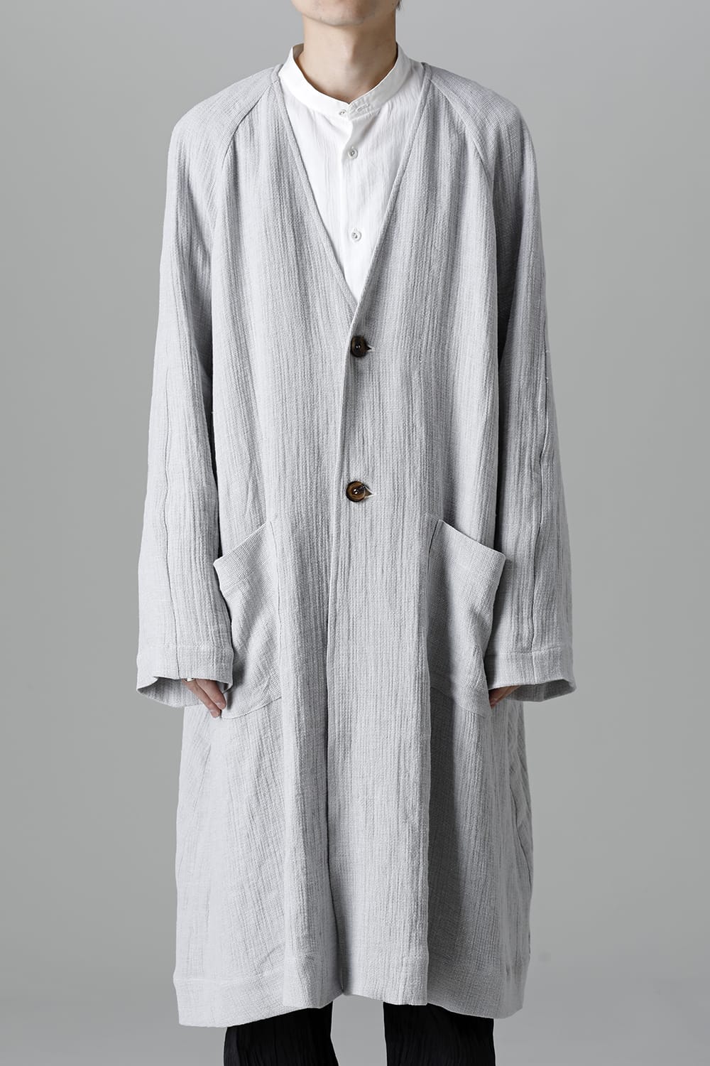 Collarless Coat Linen Gauze Beige