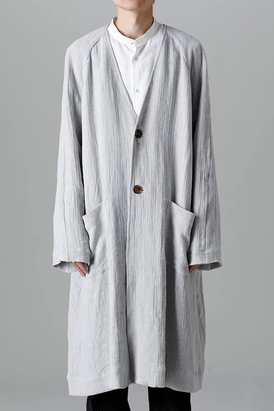 Collarless Coat Linen Gauze Beige