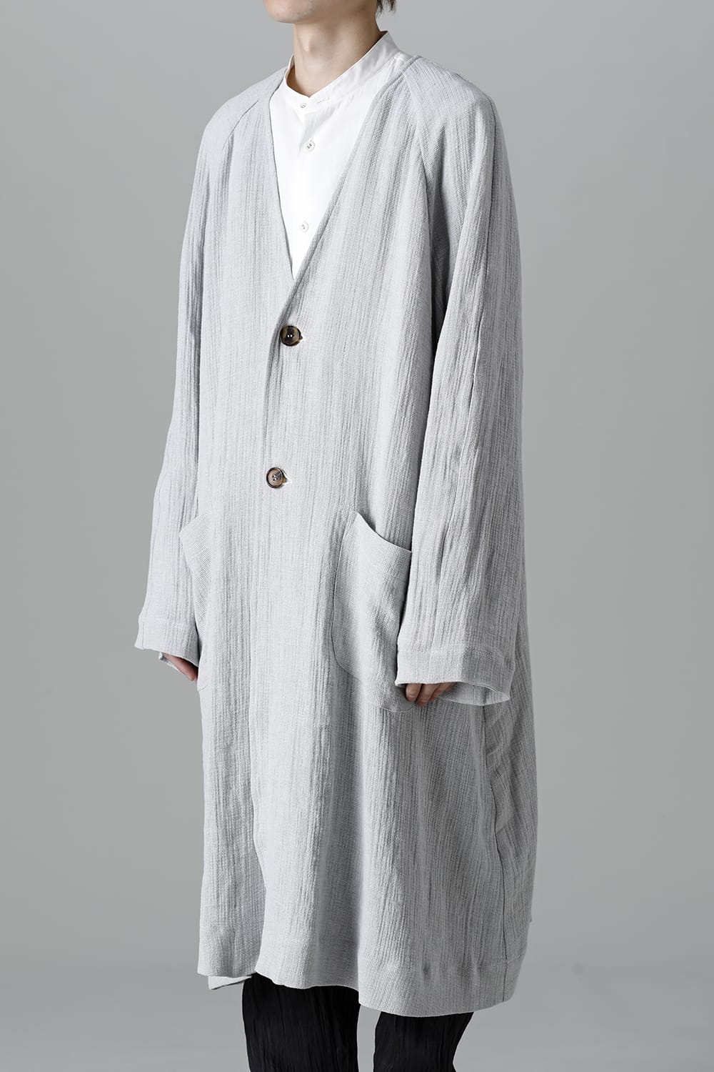 Collarless Coat Linen Gauze Beige