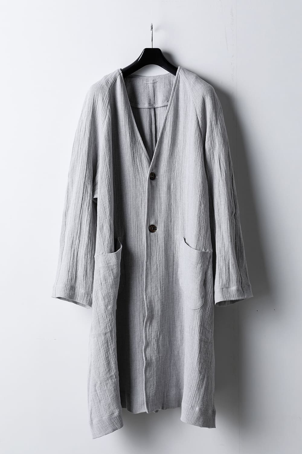 Collarless Coat Linen Gauze Beige