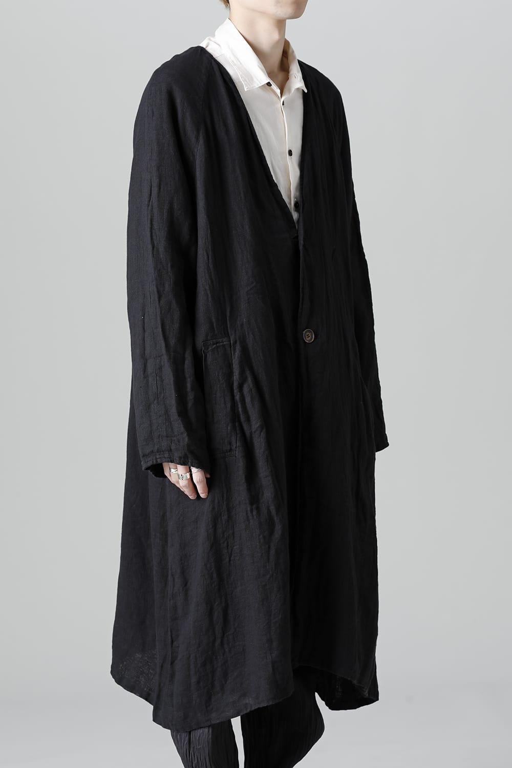 Collarless Coat Reversible Black/Black