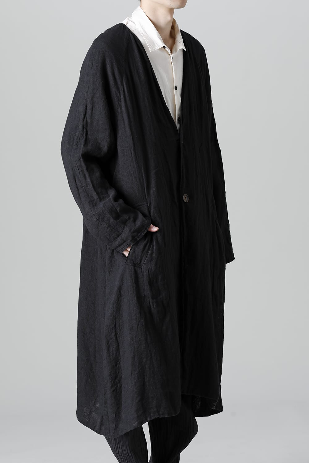 Collarless Coat Reversible Black/Black