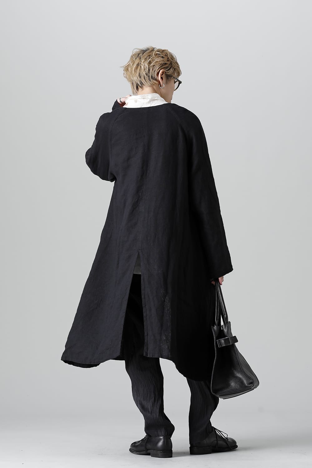 Collarless Coat Reversible Black/Black