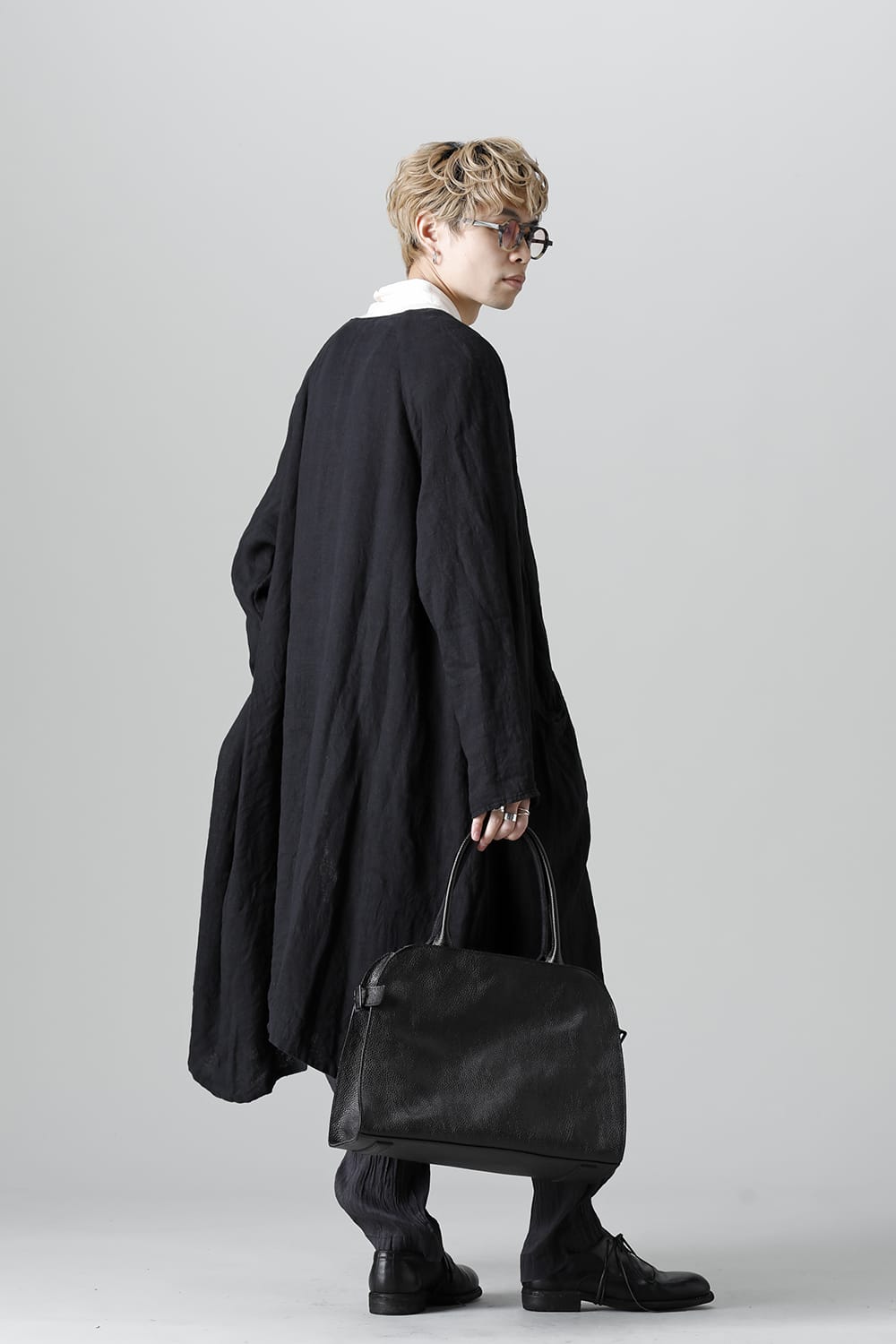 Collarless Coat Reversible Black/Black