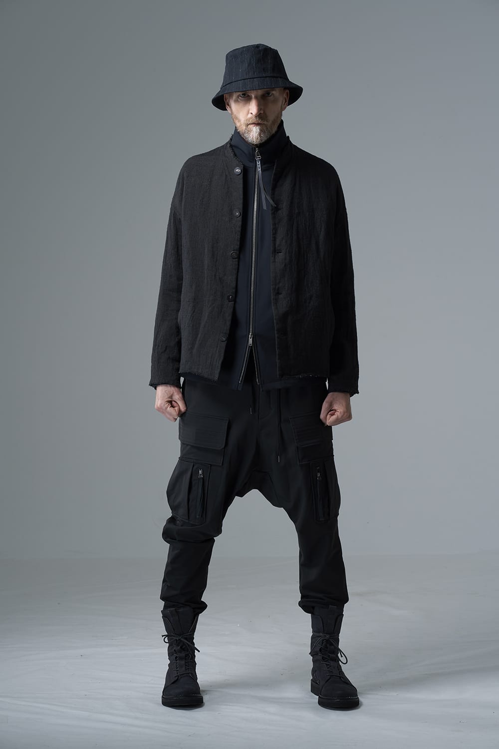 Jacket silk linen crazy check  Black