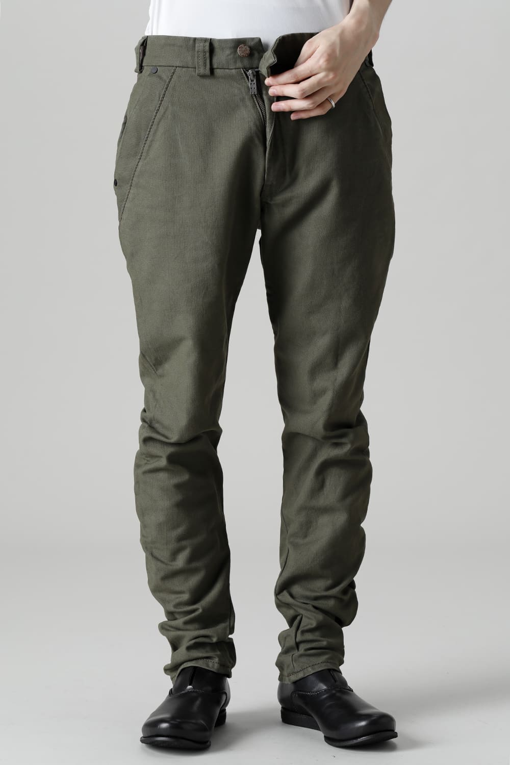 Slim pants Cavalry twill Garment wash Olive