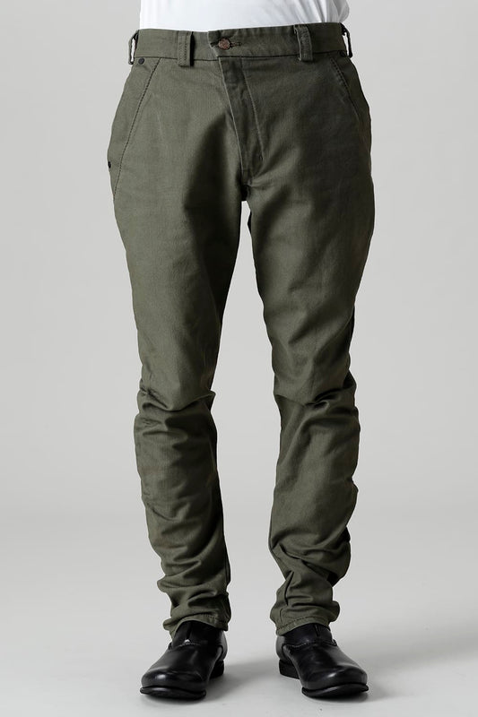 Slim pants Cavalry twill Garment wash Olive