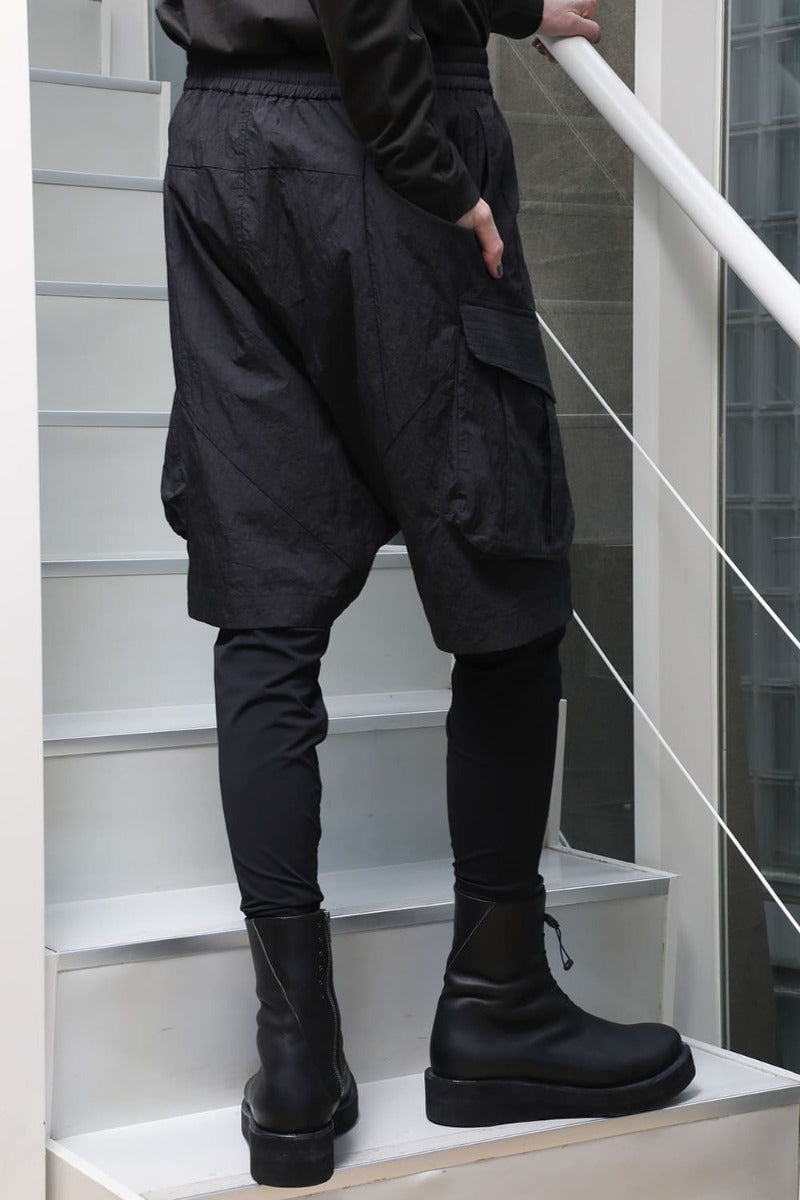 Layered pants Shrink cotton / nylon Black