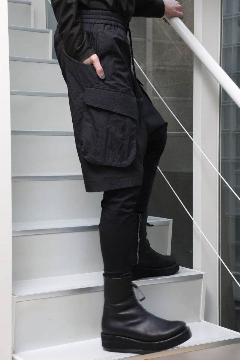 Layered pants Shrink cotton / nylon Black