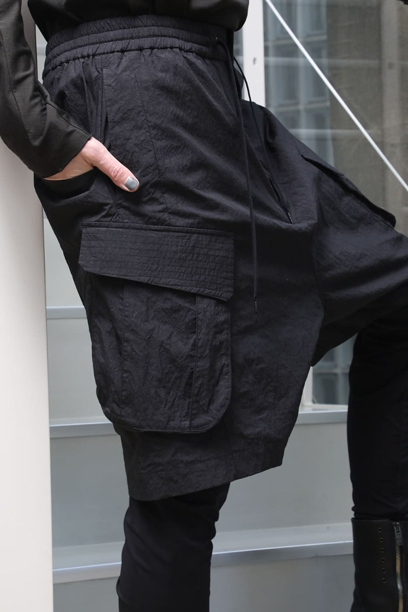 Layered pants Shrink cotton / nylon Black