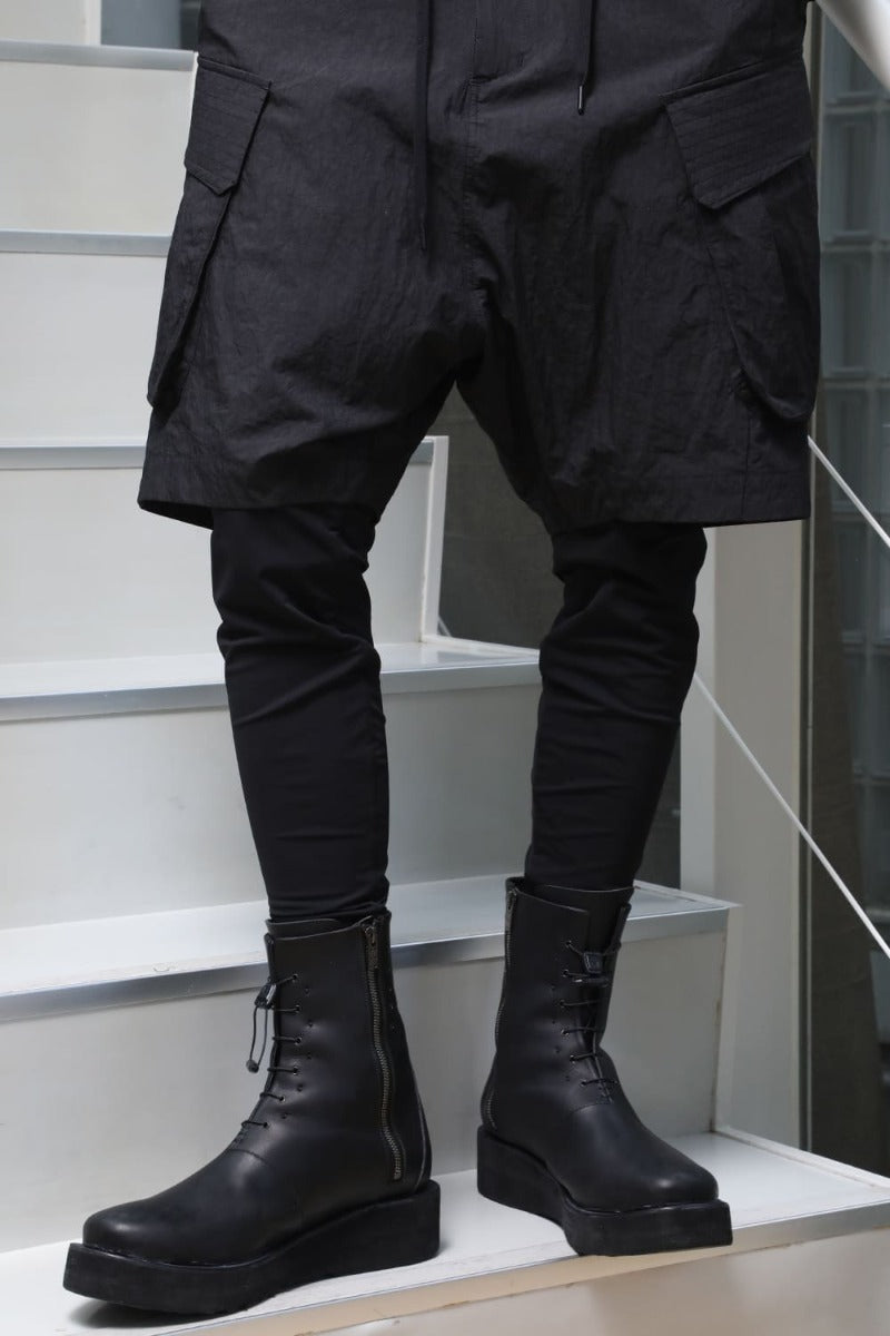 Layered pants Shrink cotton / nylon Black