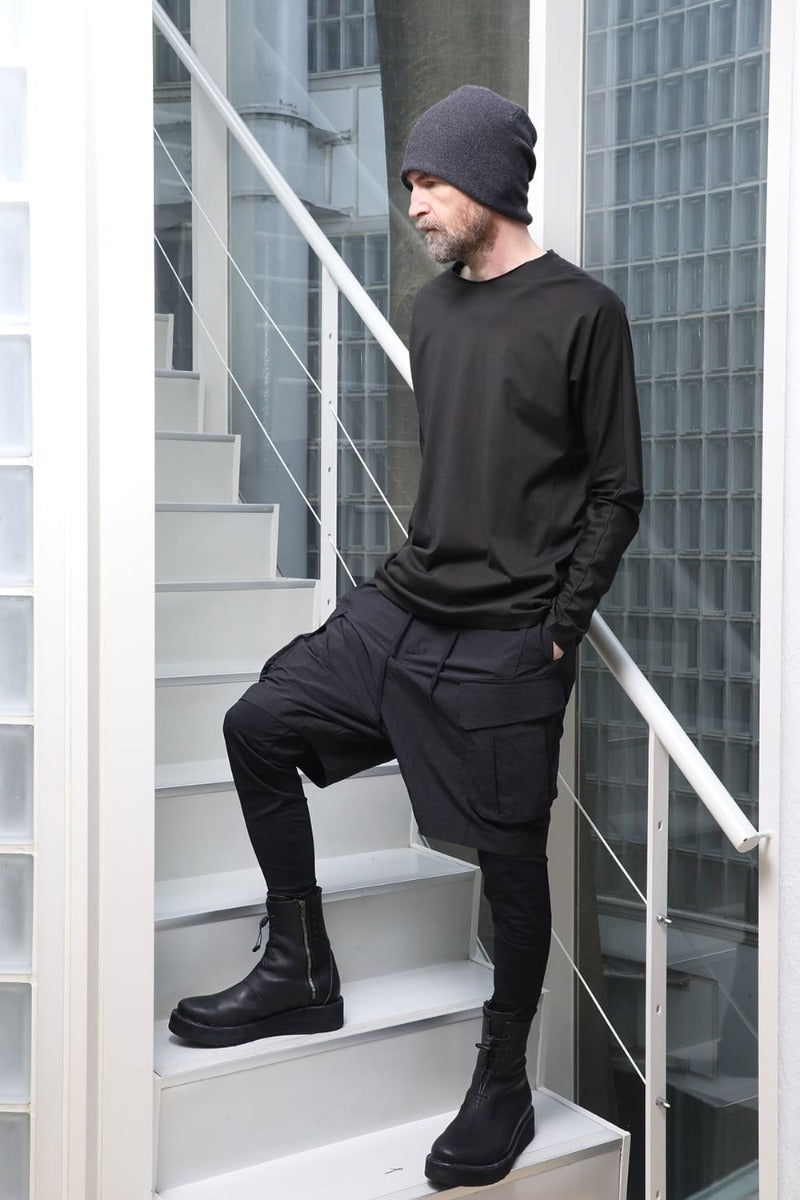 Layered pants Shrink cotton / nylon Black