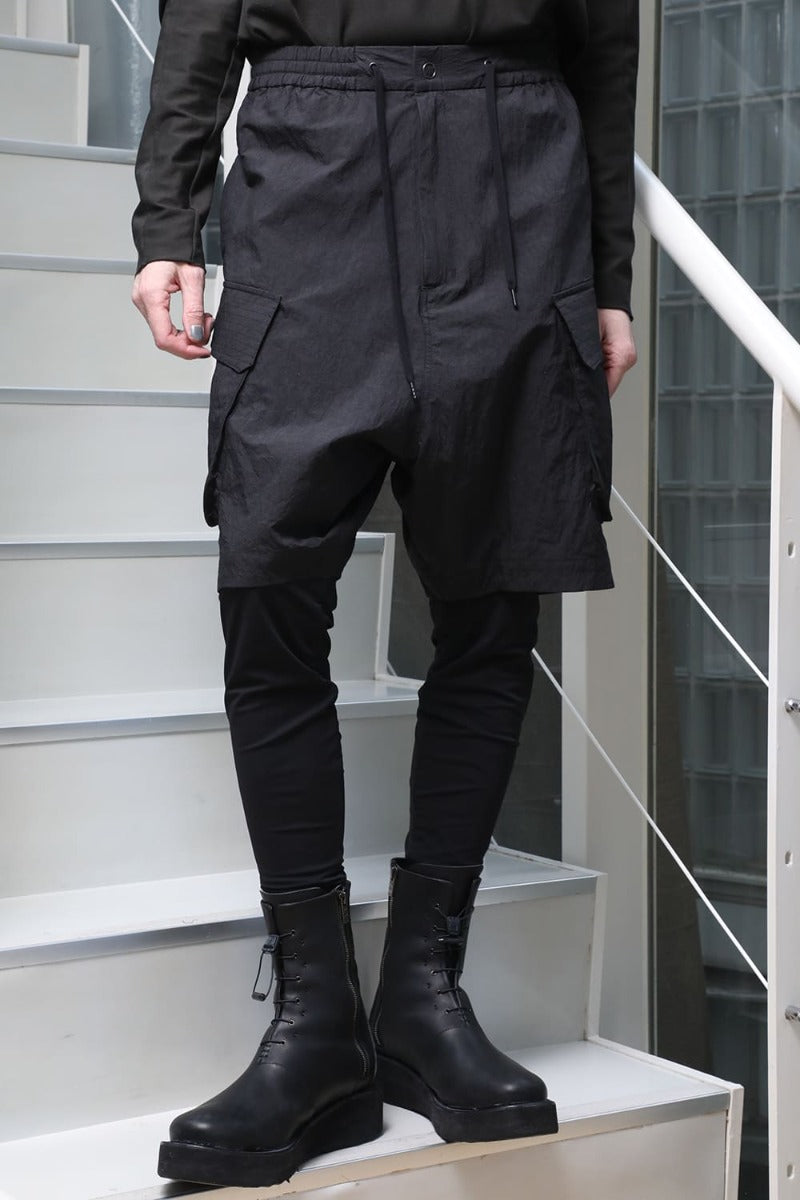 Layered pants Shrink cotton / nylon Black