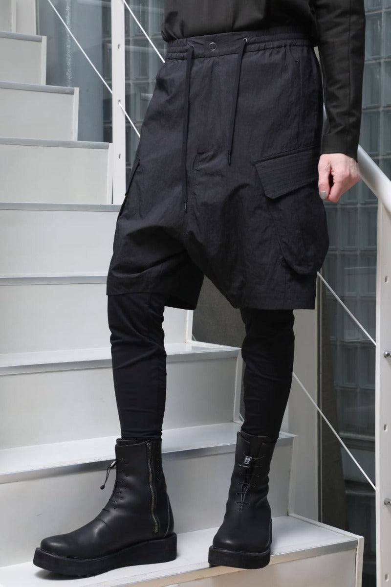 Layered pants Shrink cotton / nylon Black