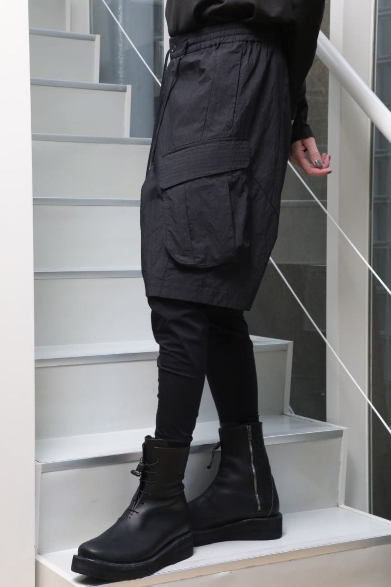 Layered pants Shrink cotton / nylon Black