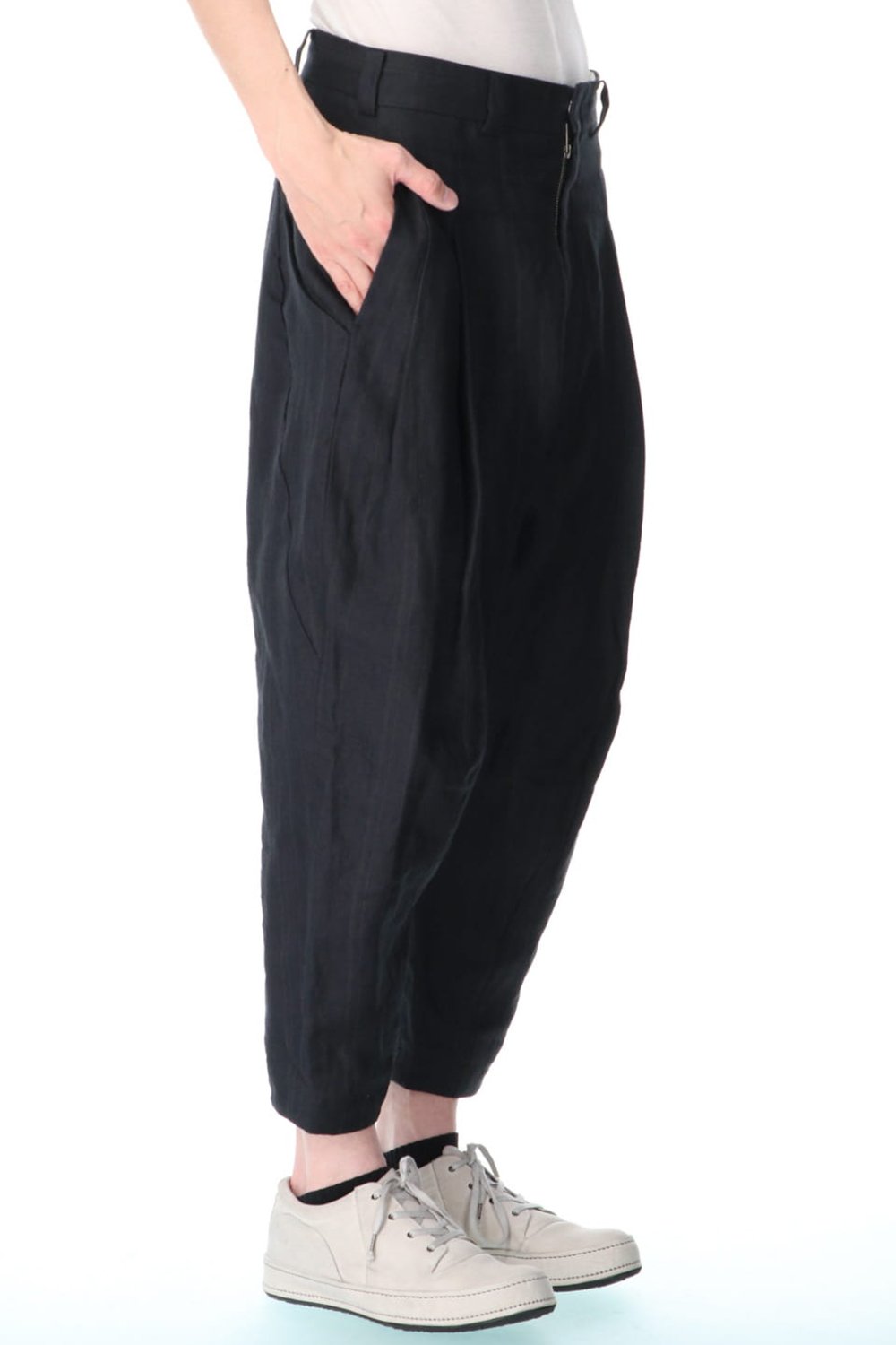 Cropped pants Ramie stripe