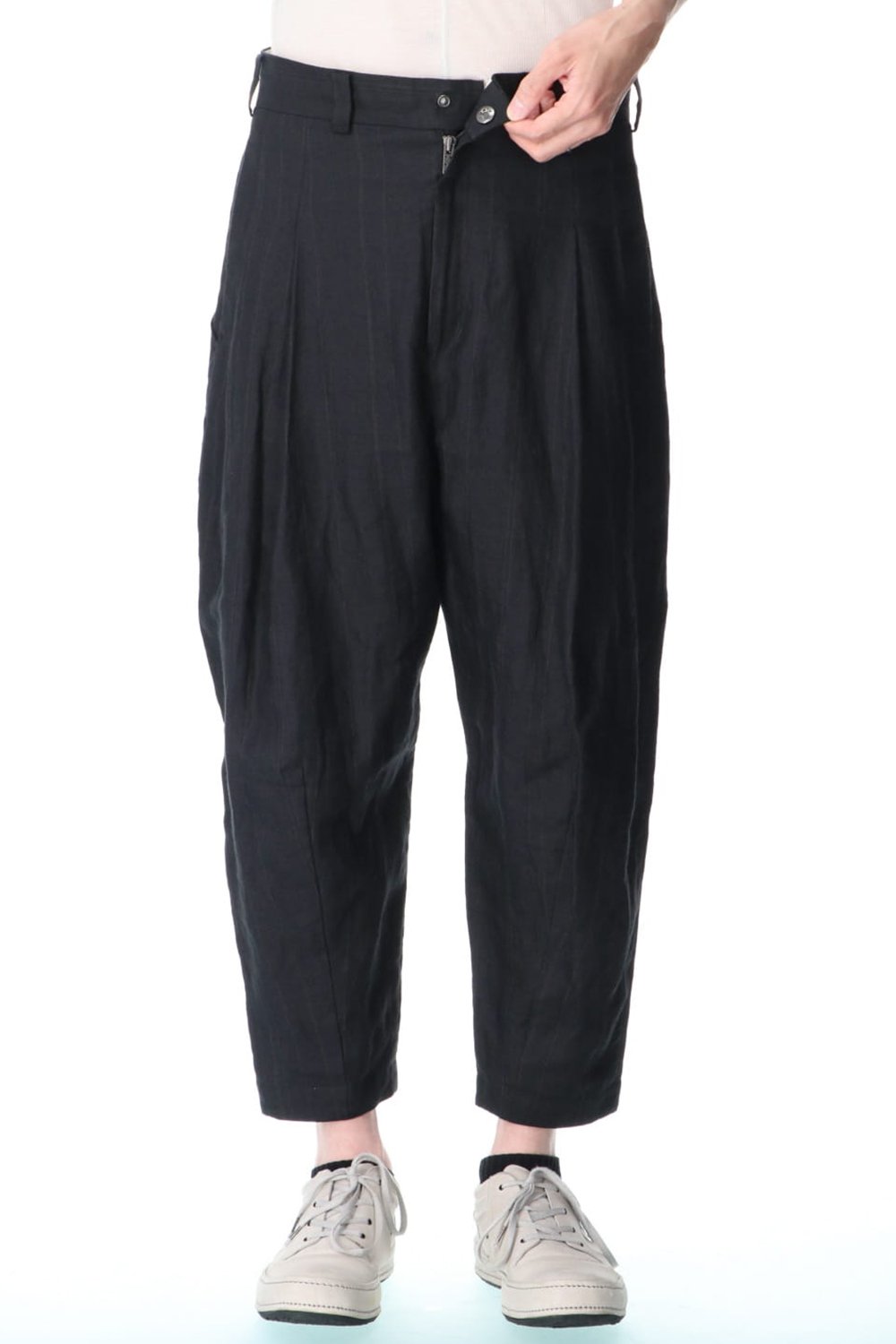 Cropped pants Ramie stripe