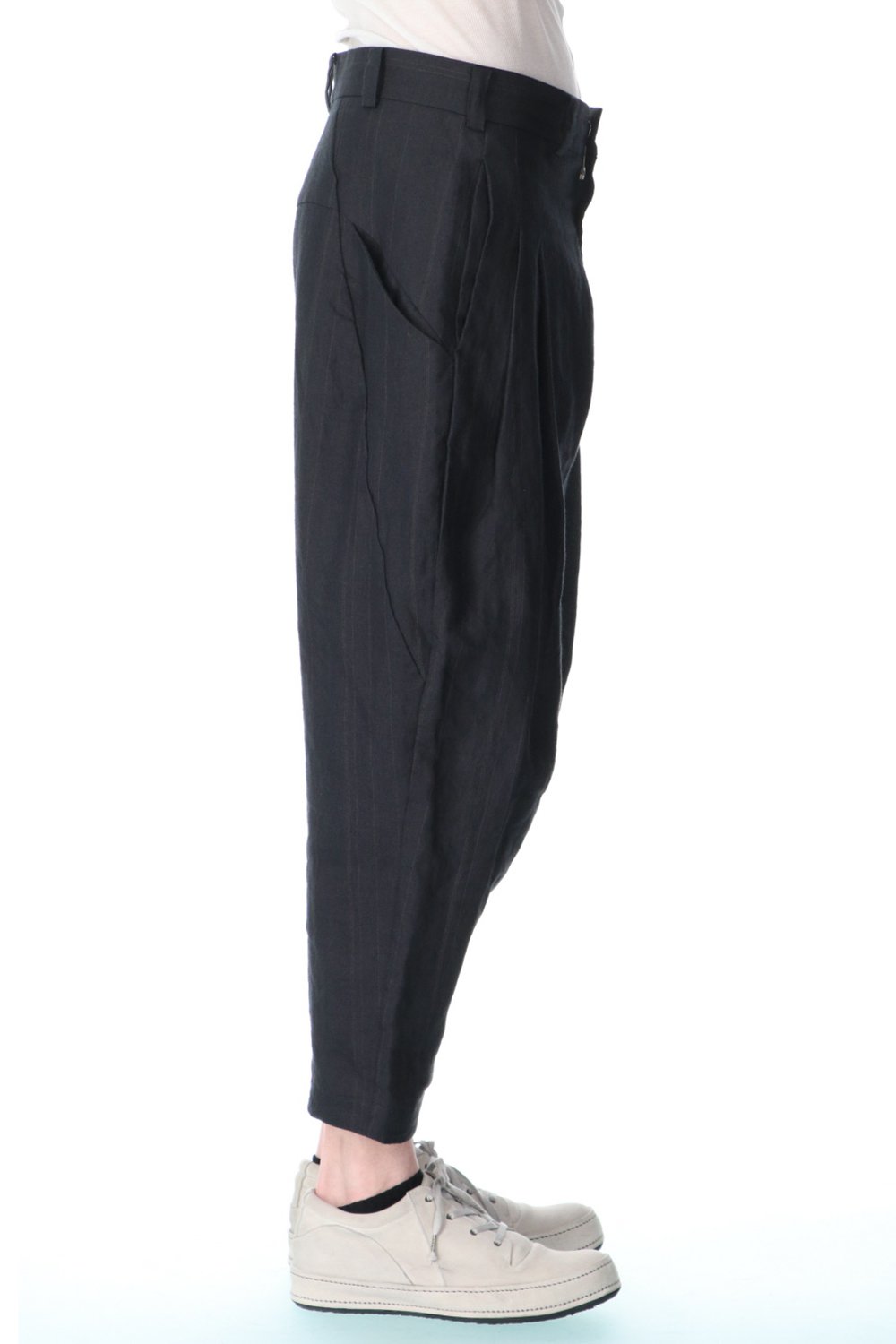 Cropped pants Ramie stripe