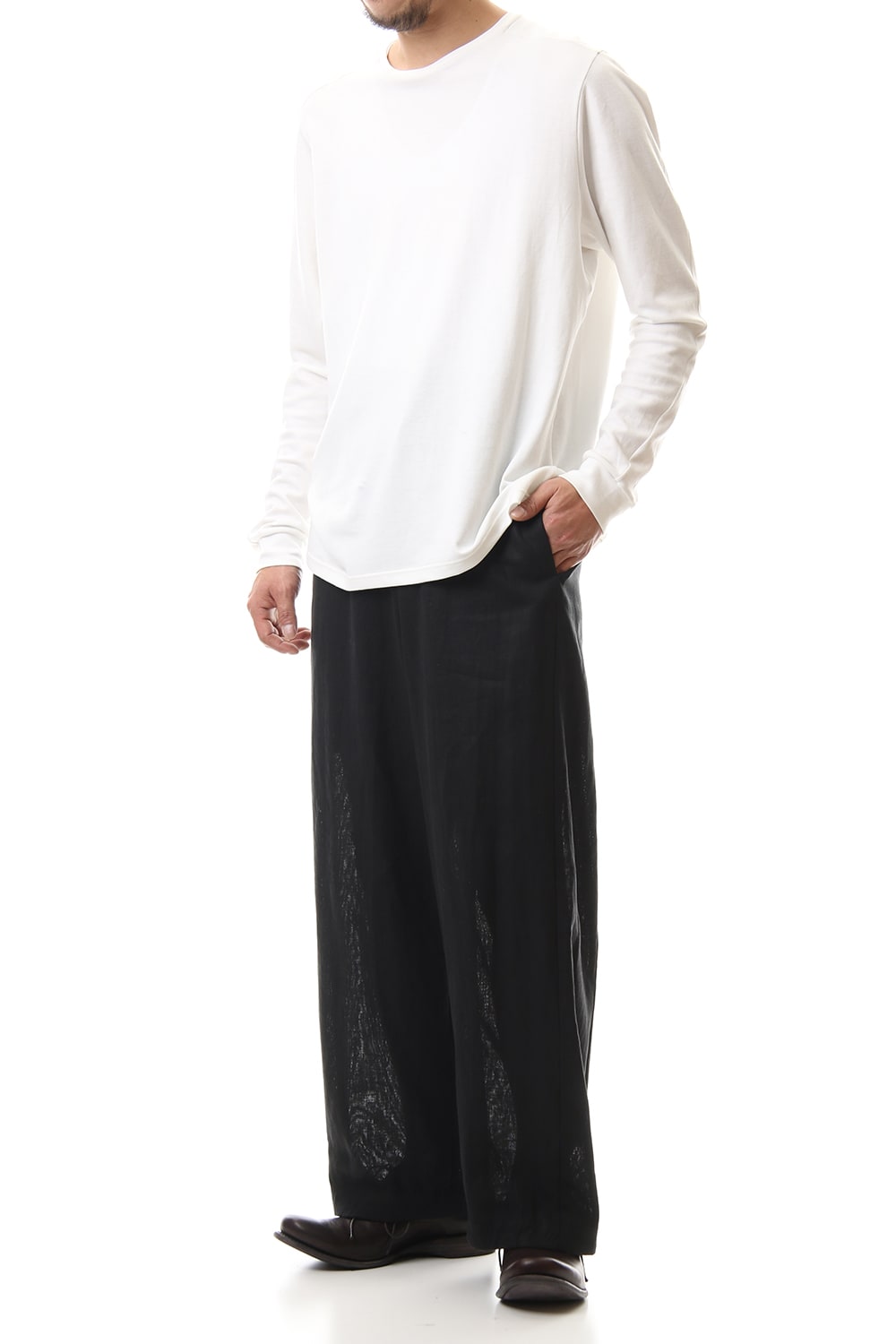 Baggy cropped pants Linen - Black