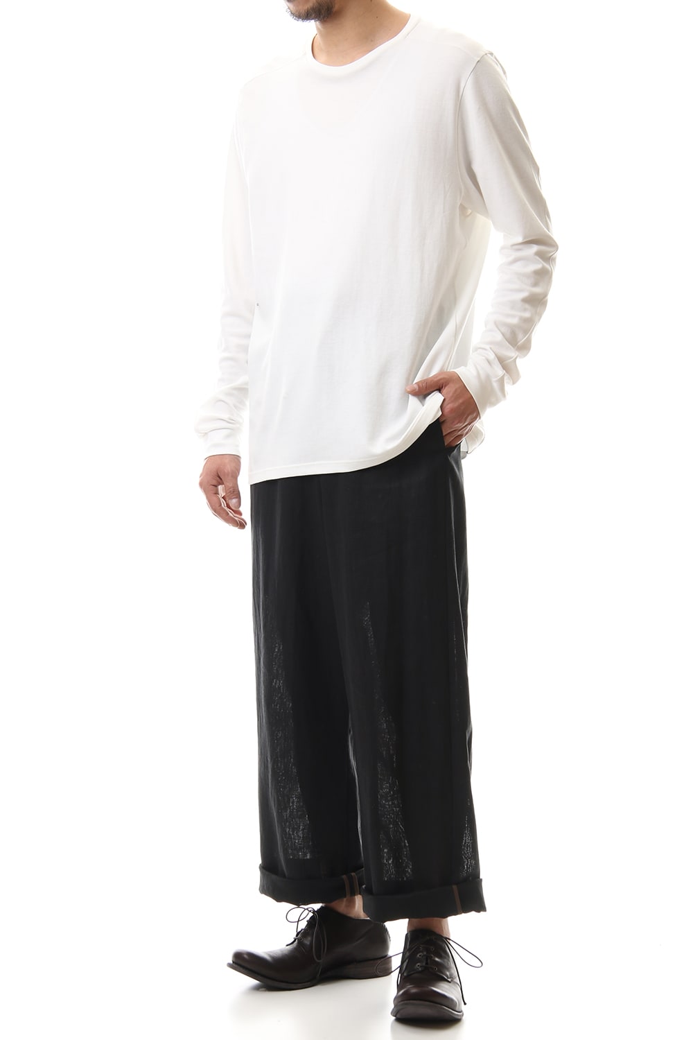 Baggy cropped pants Linen - Black