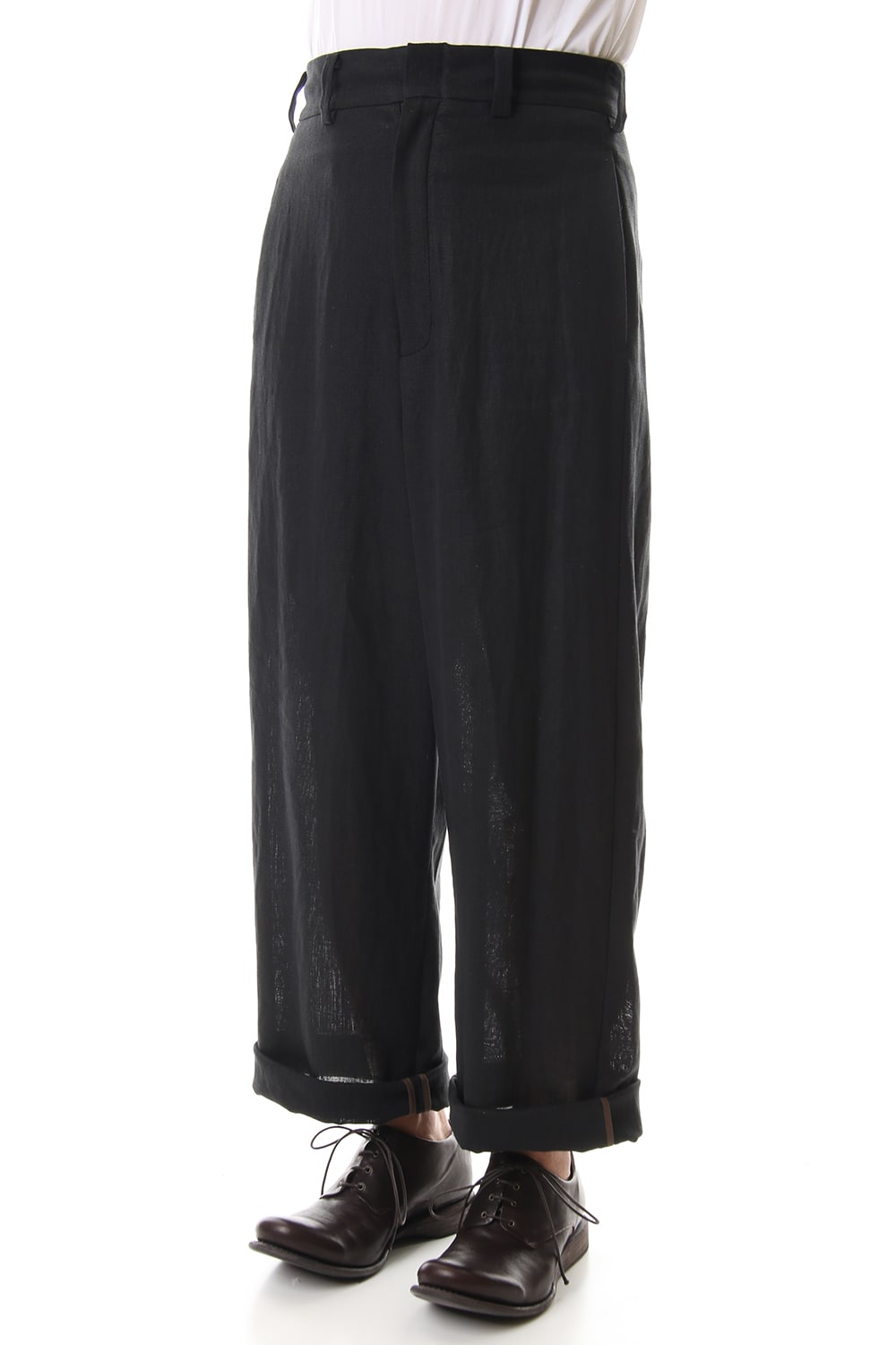 Baggy cropped pants Linen - Black