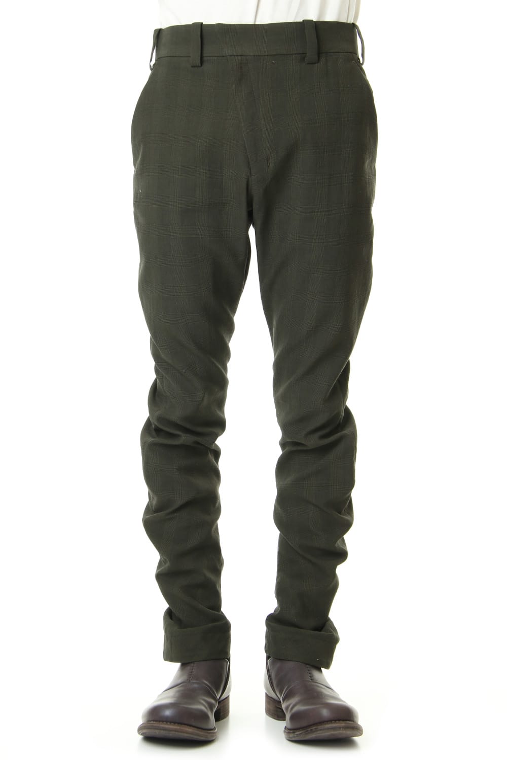 Slim Pants Cotton Glen Check - Moss Green