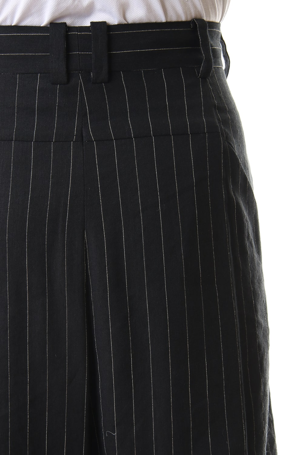 Baggy cropped pants Linen viscose stripe Black