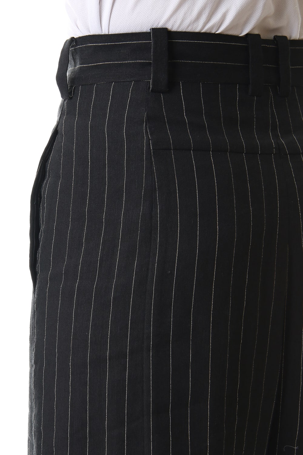 Baggy cropped pants Linen viscose stripe Black