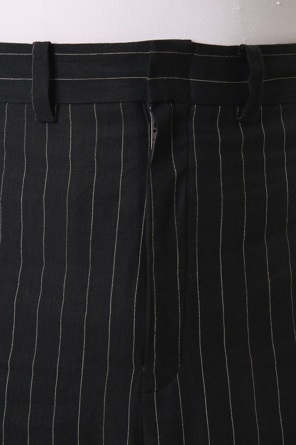 Baggy cropped pants Linen viscose stripe Black