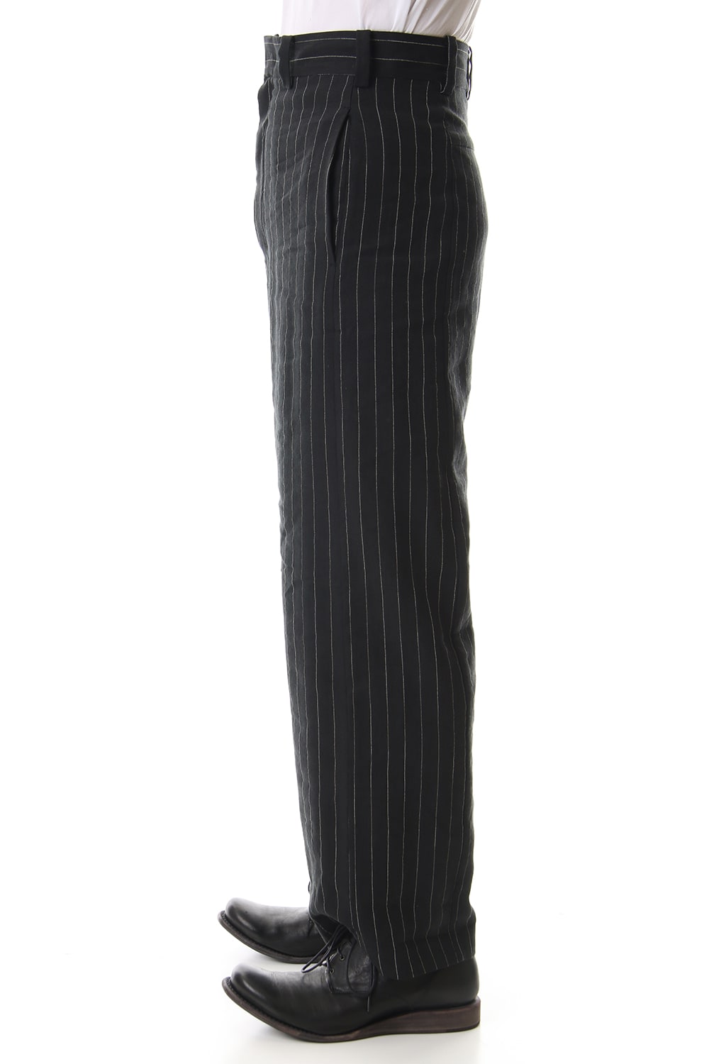 Baggy cropped pants Linen viscose stripe Black