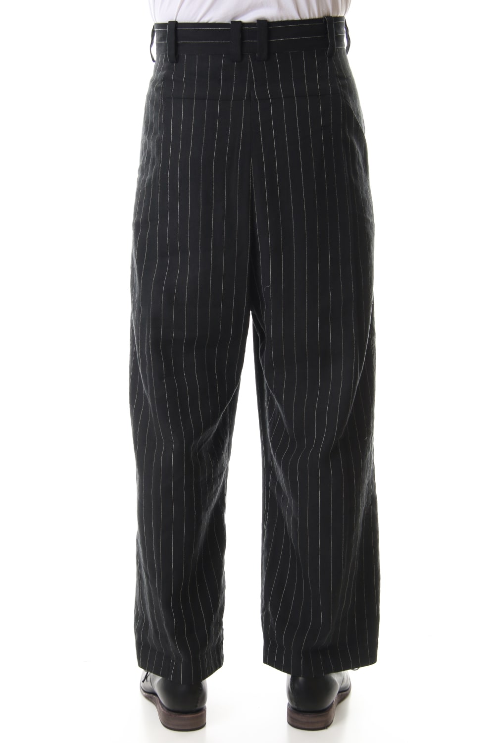 Baggy cropped pants Linen viscose stripe Black