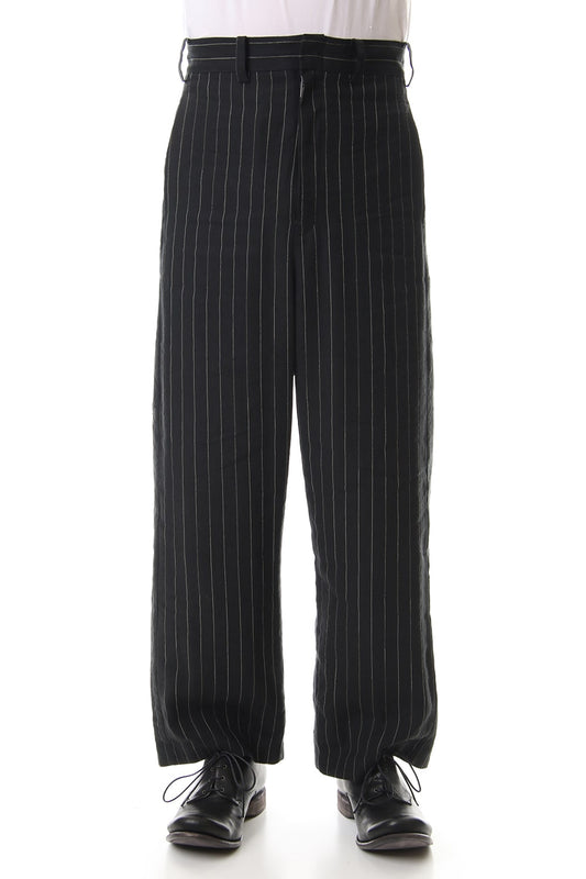 Baggy cropped pants Linen viscose stripe Black