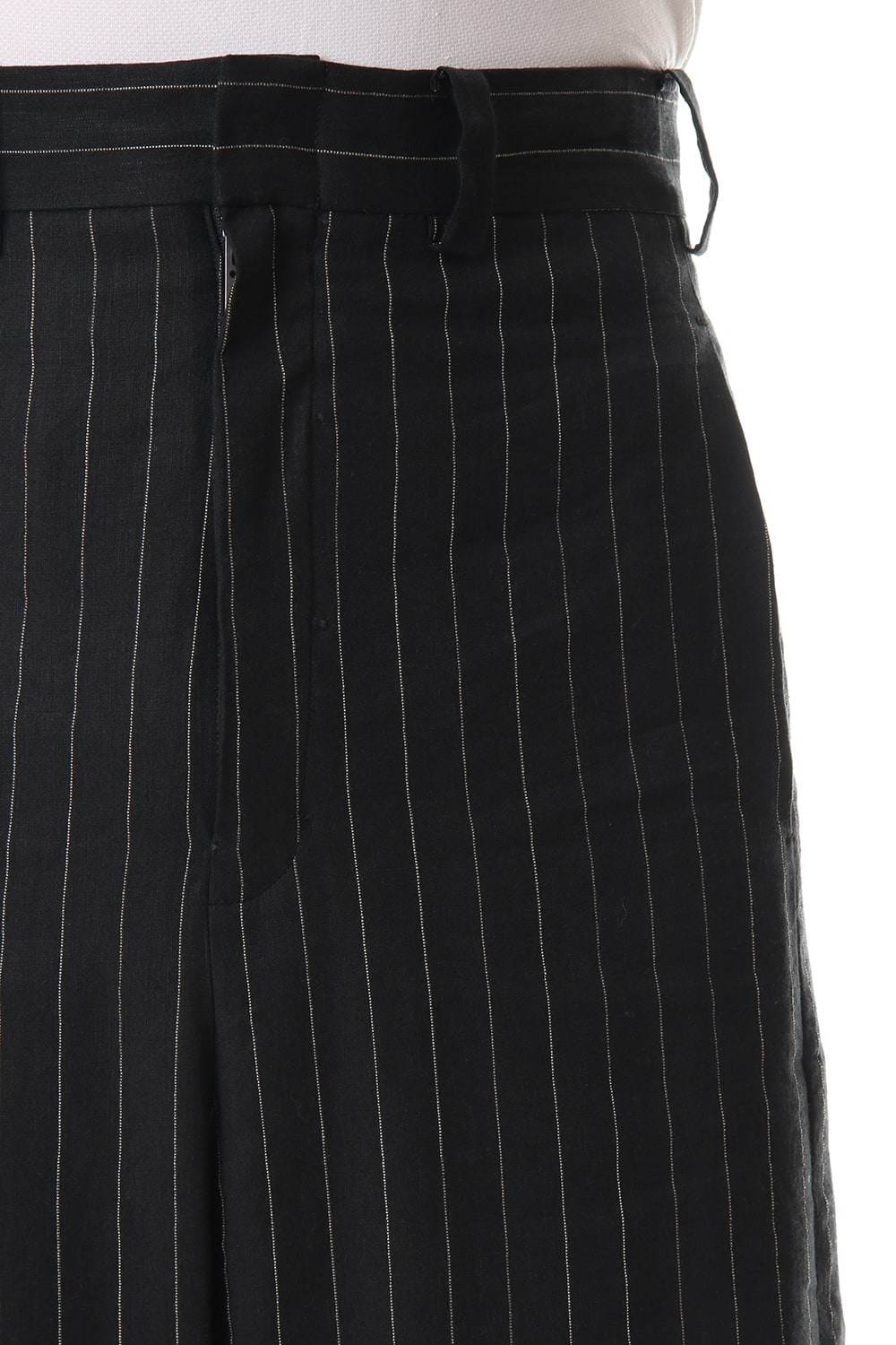 Baggy cropped pants Linen viscose stripe Black