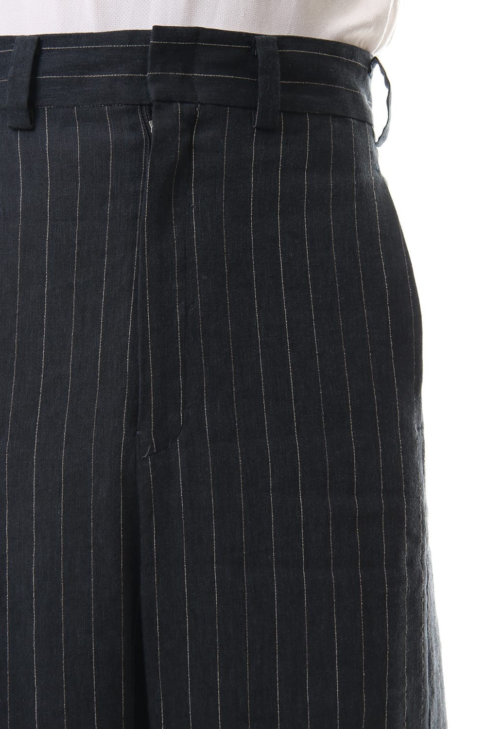 Baggy cropped pants Linen viscose stripe Dark Navy