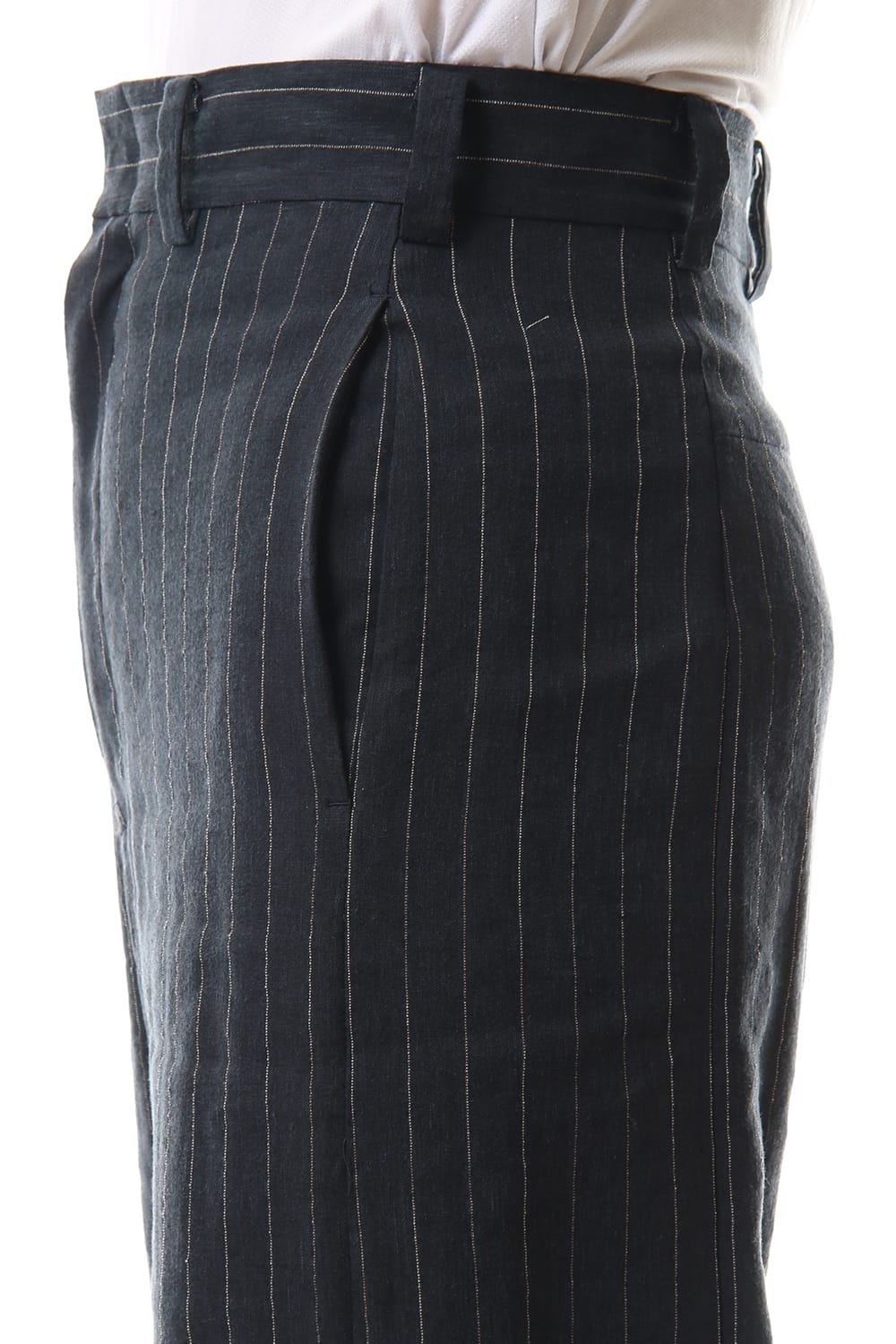 Baggy cropped pants Linen viscose stripe Dark Navy