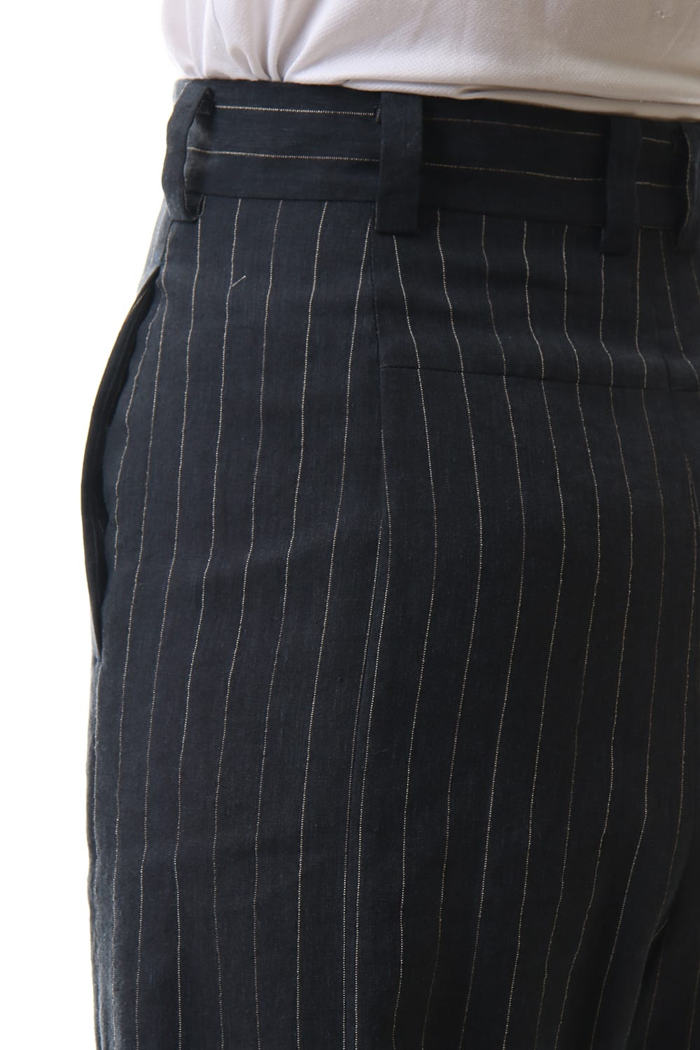 Baggy cropped pants Linen viscose stripe Dark Navy