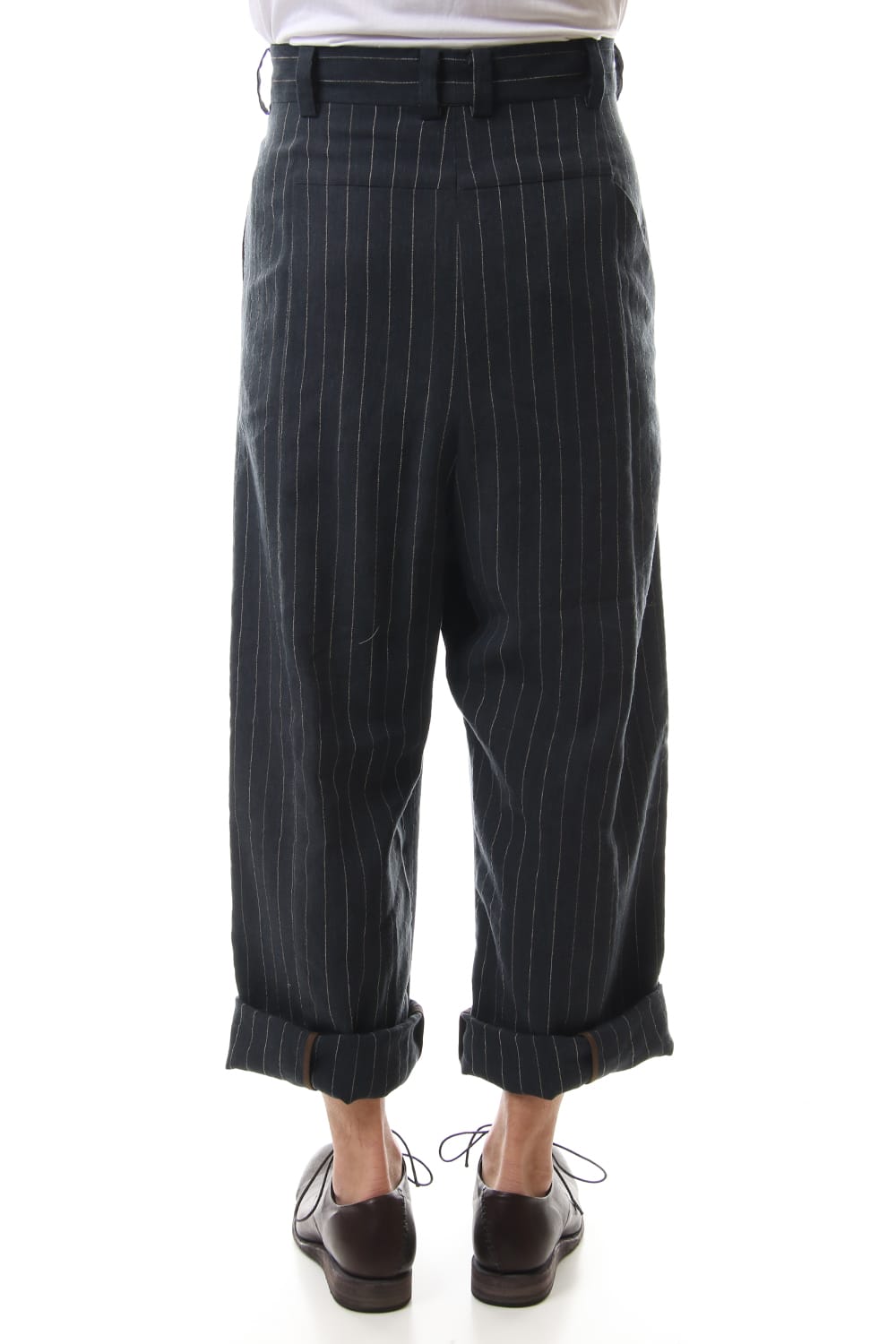 Baggy cropped pants Linen viscose stripe Dark Navy