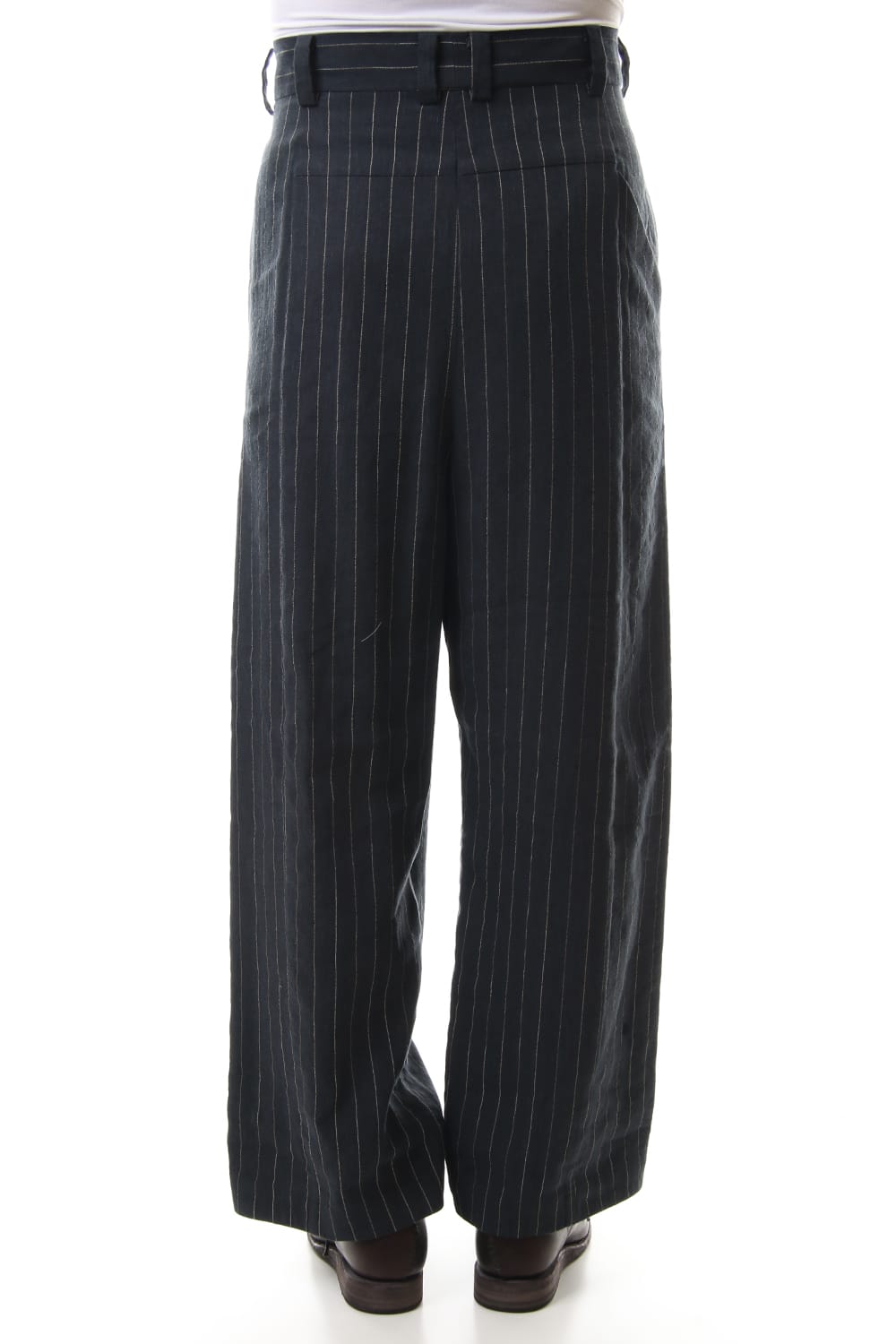 Baggy cropped pants Linen viscose stripe Dark Navy