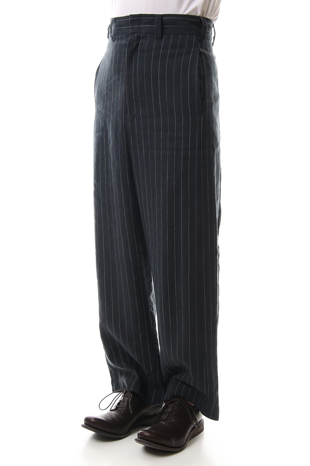 Baggy cropped pants Linen viscose stripe Dark Navy