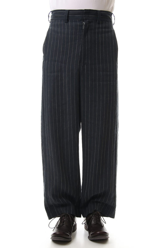 Baggy cropped pants Linen viscose stripe Dark Navy