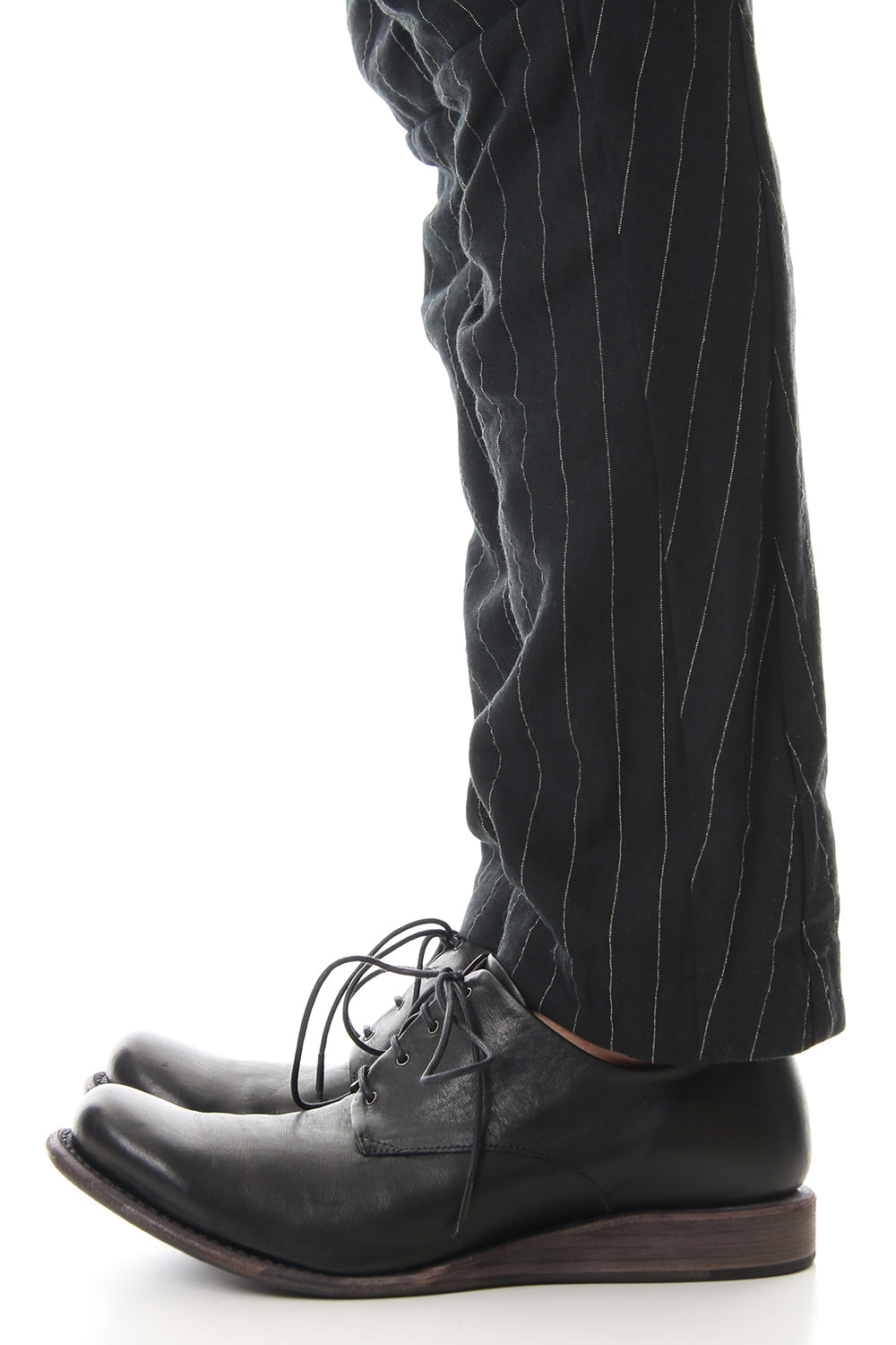 クロップド パンツ リネン ビスコース ストライプ Black