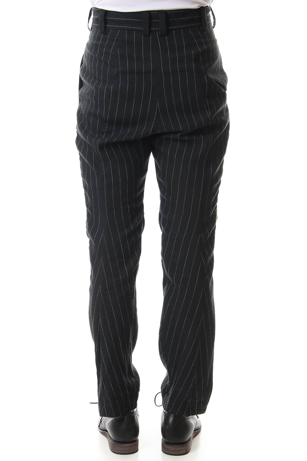 クロップド パンツ リネン ビスコース ストライプ Black
