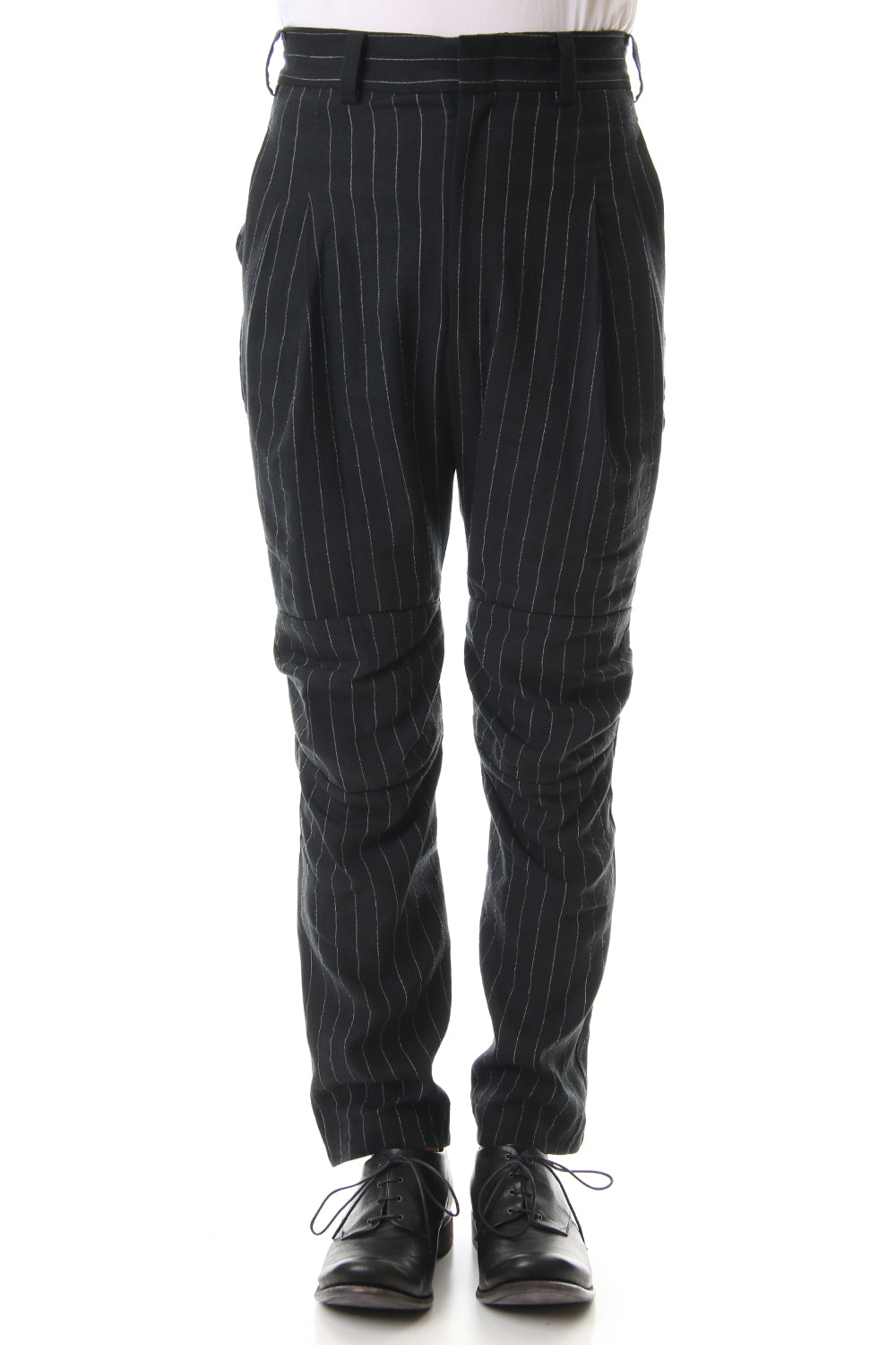 クロップド パンツ リネン ビスコース ストライプ Black